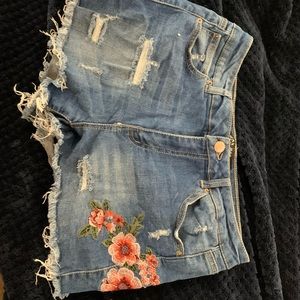 Cute floral embroidered denim shorts